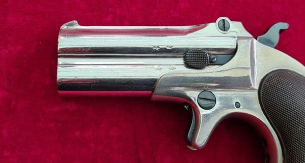 A fine nickel plated over & under Remington .41 rimfire Derringer, British proofs, FOR SALE.Ref 3636